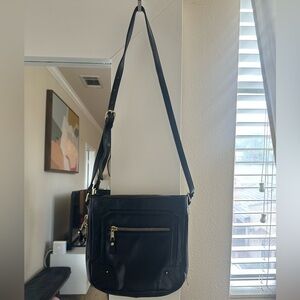 Envy Black Leather Bag with Gold Zippers